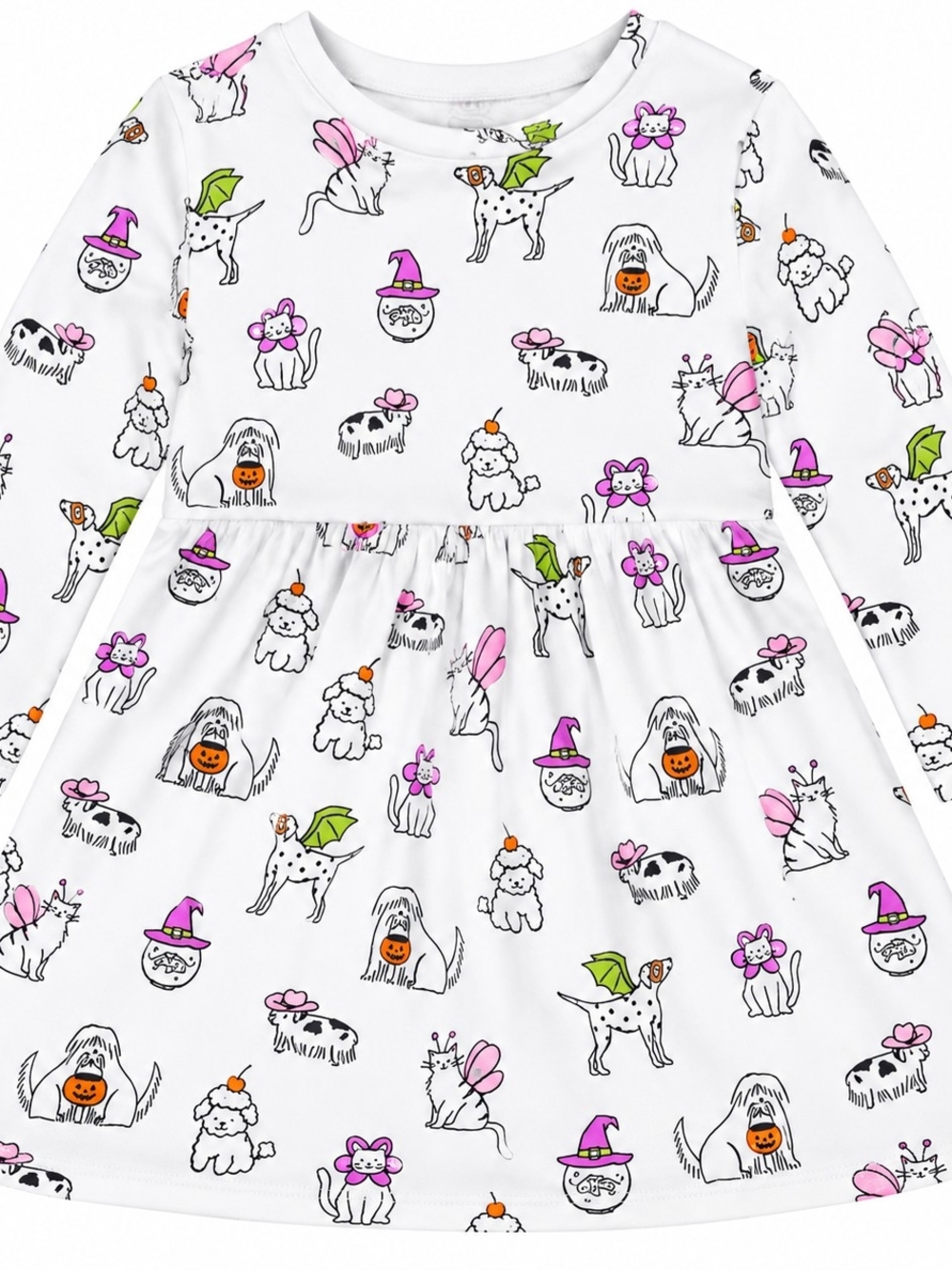 Cat & Jack White Halloween Puppy Print Dress with Pink and Green Accents